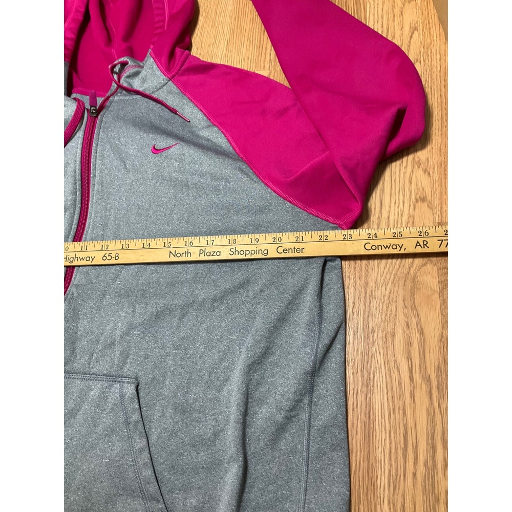 Nike Therma-FIT Womens Full Zip Hoodie Grey Pink Colorblock XL Thumbholes - Picture 7 of 10
